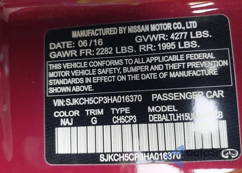 2017 Infiniti Qx30 Sport from USA, damaged, VIN SJKCH5CP3HA016370